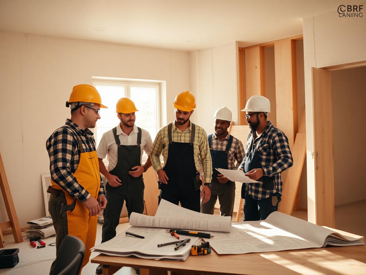 Equipo de trabajo revisando planos en obra